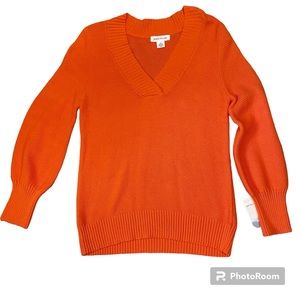 NWT Skye's the Limit Orange Deep V Neck Long Sleeve 4 Season Sweater Sz L